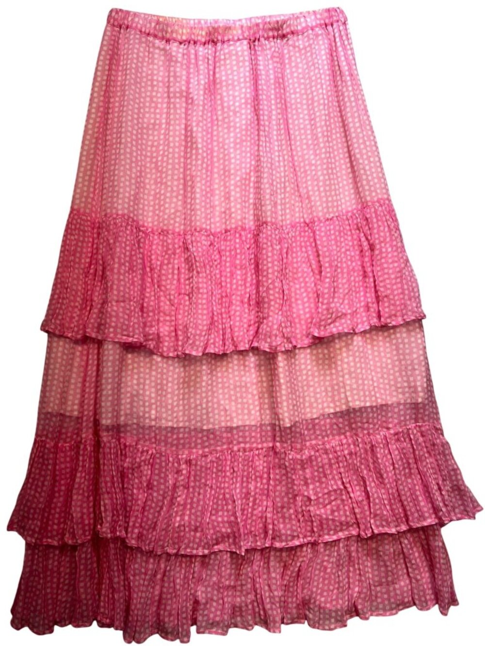 Saltwater Luxe Women's Tiered Festival Maxi Skirt Size L Pink White Polka Dot